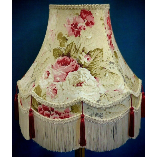 Chintz Floral Cream and Burgundy Fabric Lampshades