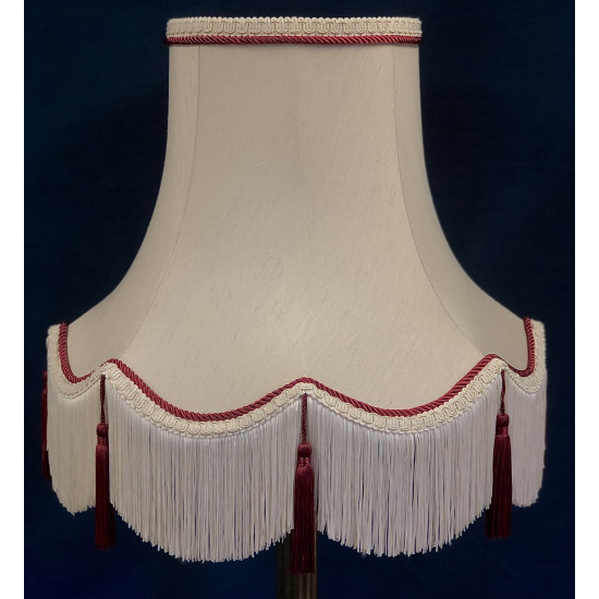 Cream and Burgundy Tassled Rope Scalloped Fabric Lampshades