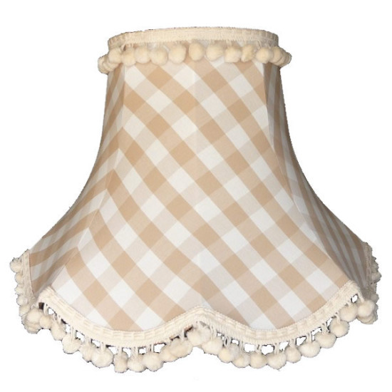 Natural Cream Gingham Check Pom Pom Fabric Lampshades