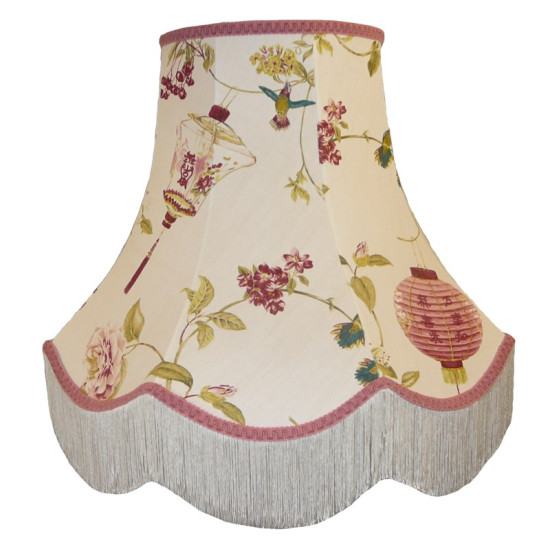 Oriental Floral Design Fabric Scalloped Bottom Lampshades