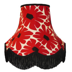 Red Retro Floral Fabric Scalloped Bottom Lampshades