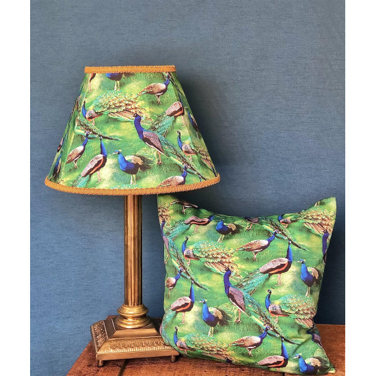 Peacock Plume Green and Gold Fabric Lampshades