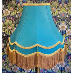 Azure Teal Blue and Gold Double Scallop Fabric Lampshades
