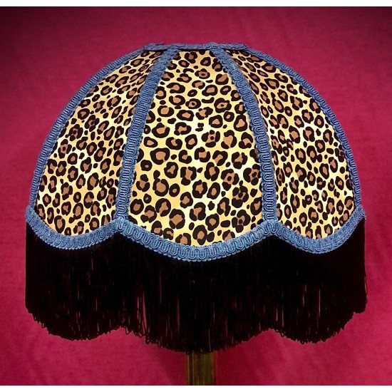 Beige Leopard Animal Print and Slate Blue Dome Fabric Lampshades
