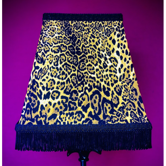 Leopard Animal Print and Black Fringe Trapezium Fabric Lampshades