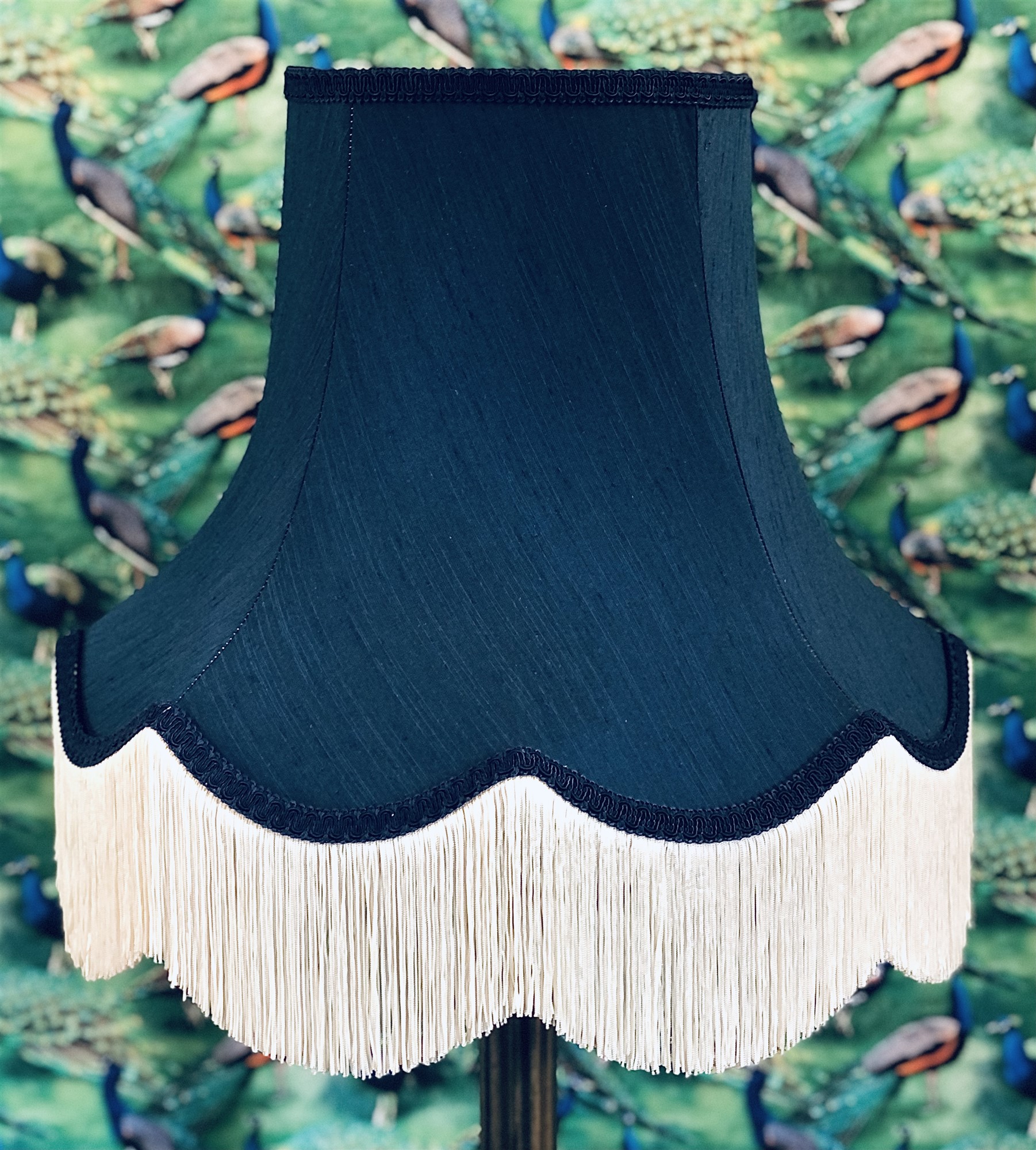 Navy Blue and Cream Fabric Lampshade