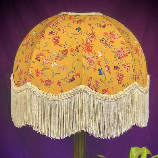 Ochre Butterfly Floral Fabric Dome Lampshade