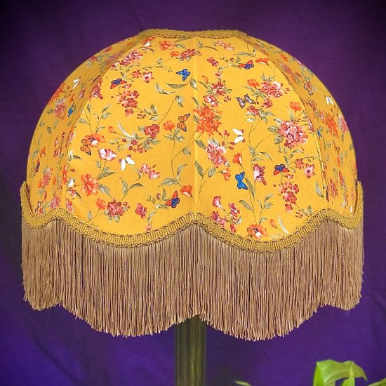 Ochre Butterfly Floral Gold Dome Fabric Lampshade