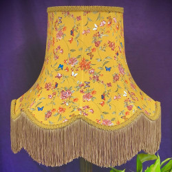 Ochre Butterfly Floral Gold Fabric Scalloped Bottom Lampshade Ochre Butterfly Floral Gold Fabric Scalloped Bottom Lampshade