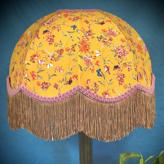 Ochre Butterfly Floral Pink Gold Dome Fabric Lampshade
