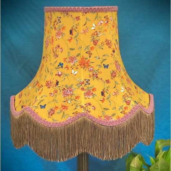 Ochre Butterfly Floral Pink Gold Fabric Lampshade