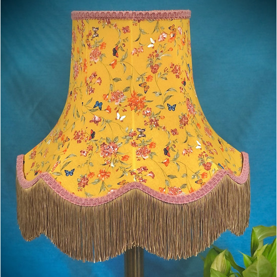 Ochre Butterfly Floral Pink Gold Fabric Scalloped Bottom Lampshade