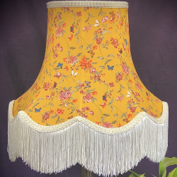 Ochre Butterfly Floral Fabric Scalloped Bottom Lampshade Ochre Butterfly Floral Fabric Scalloped Bottom Lampshade