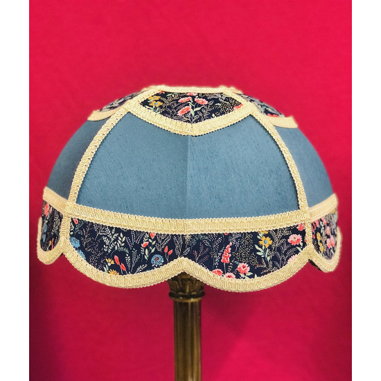 Slate Blue and Navy Floral Panelled Modern Fabric Lampshade