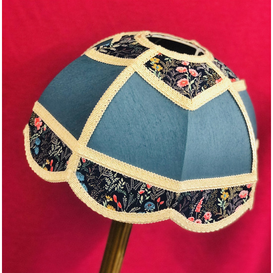 Slate Blue and Navy Floral Panelled Modern Fabric Lampshade