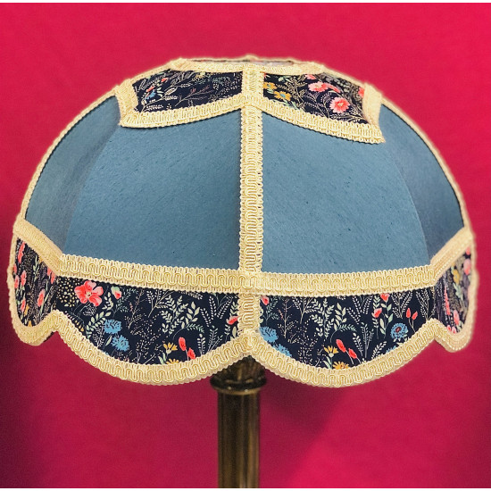 Slate Blue and Navy Floral Panelled Modern Fabric Lampshade