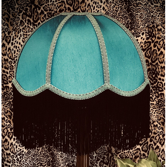 Teal Azure and Black Dome Fabric Lampshade