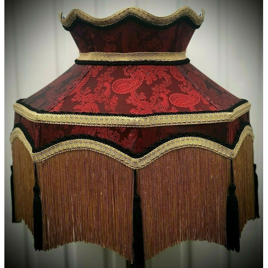 Paisley Jacquard Red Black Downton Abbey Crown Lampshade