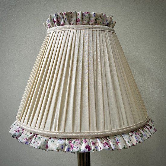 Cream Lilac Floral Ruffled Fabric Lampshade