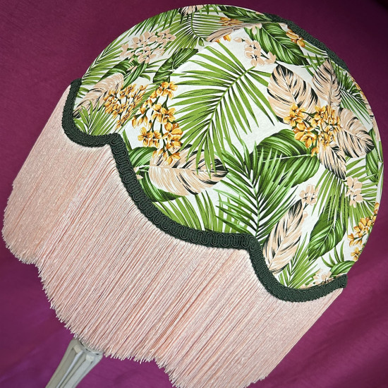 Cream and Pink Tropical Palm Leaf Dome Lampshade