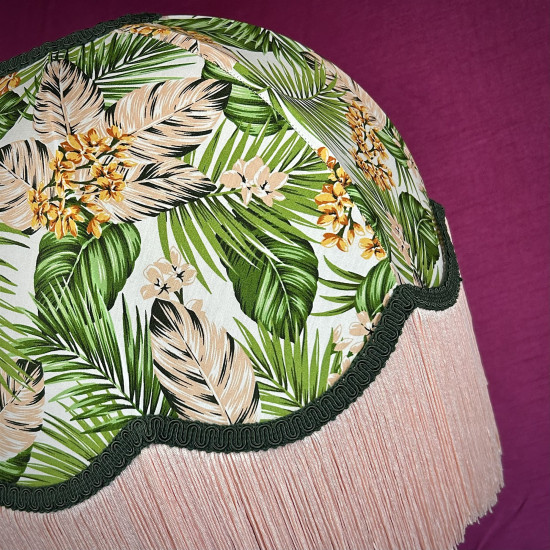 Cream and Pink Tropical Palm Leaf Dome Lampshade