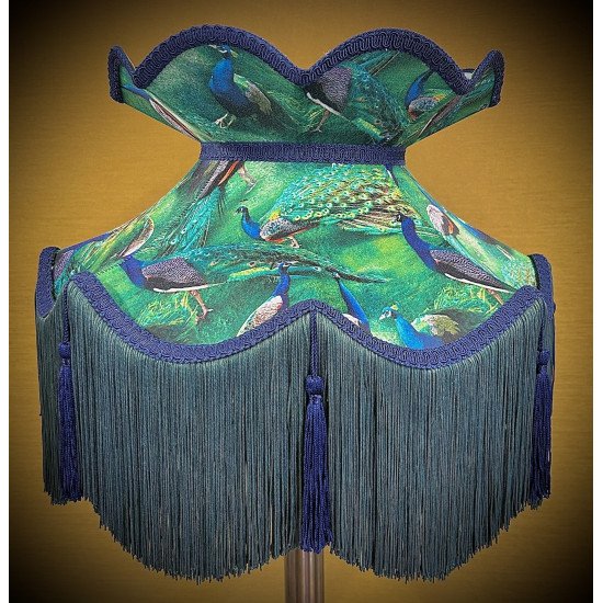 Peacock Green and Blue Victorian Fabric Lampshade