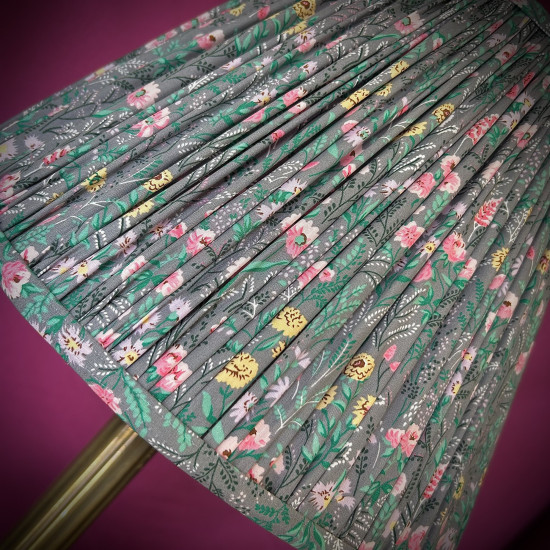 Grey Floral Gathered Fabric Lampshade