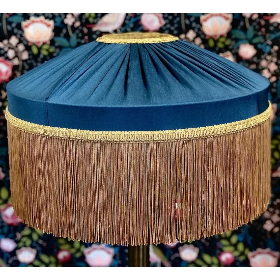 Navy Blue and Gold Gathered Tiffany Lampshade