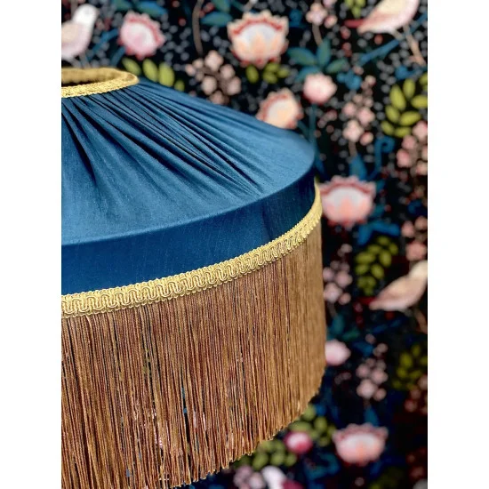 Navy Blue and Gold Gathered Tiffany Lampshade