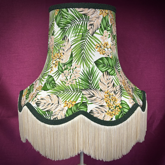 Cream Tropical Palm Leaf Scalloped Fabric Lampshade