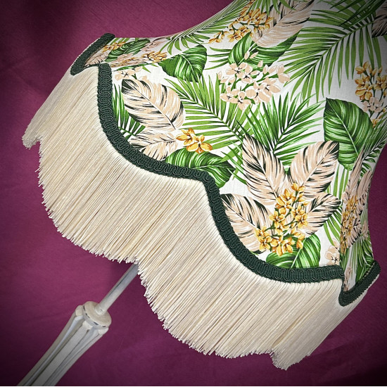 Cream Tropical Palm Leaf Scalloped Fabric Lampshade