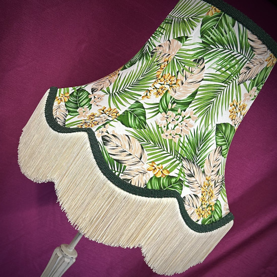 Cream Tropical Palm Leaf Scalloped Fabric Lampshade