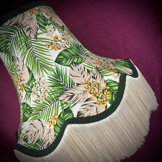 Cream Tropical Palm Leaf Scalloped Fabric Lampshade