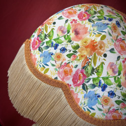 Vibrant Floral Burnt Orange and Coffee Dome Lampshade