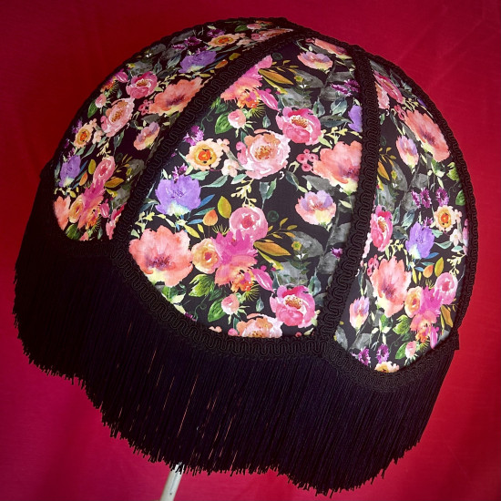 Vibrant Black Floral Braid Dome Lampshade