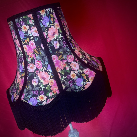 Vibrant Black Floral Braid Fabric Lampshade