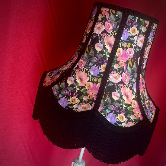 Vibrant Black Floral Braid Fabric Lampshade