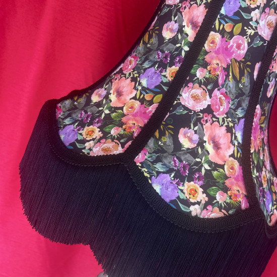 Vibrant Black Floral Braid Fabric Lampshade