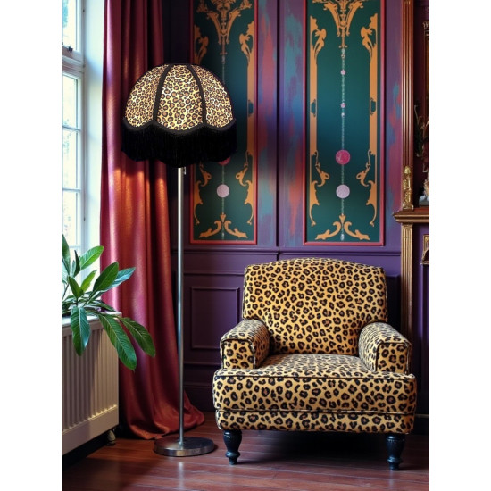 Beige Leopard Animal Print and Black Dome Fabric Lampshades