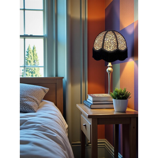 Beige Leopard Animal Print and Black Dome Fabric Lampshades