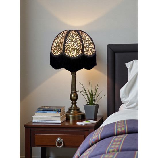 Beige Leopard Animal Print and Black Dome Fabric Lampshades