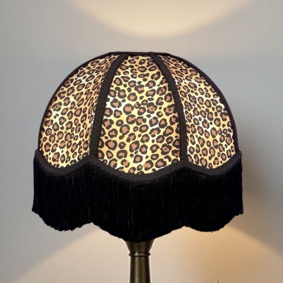 Beige Leopard Animal Print and Black Dome Fabric Lampshades