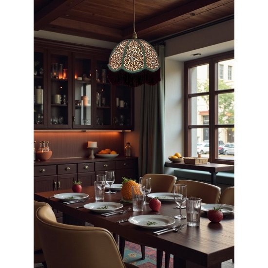 Beige Leopard Animal Print and Holly Green Dome Fabric Lampshades