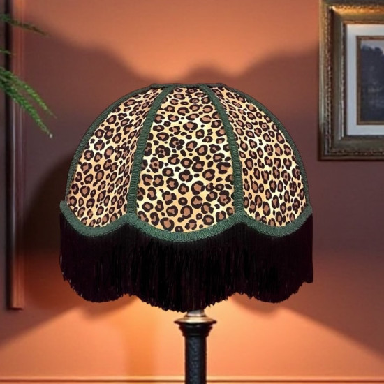 Beige Leopard Animal Print and Holly Green Dome Fabric Lampshades Beige Leopard Animal Print and Holly Green Dome Fabric Lampshades