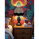 Beige Leopard Animal Print and Slate Blue Dome Fabric Lampshades
