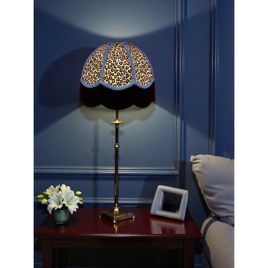 Beige Leopard Animal Print and Slate Blue Dome Fabric Lampshades