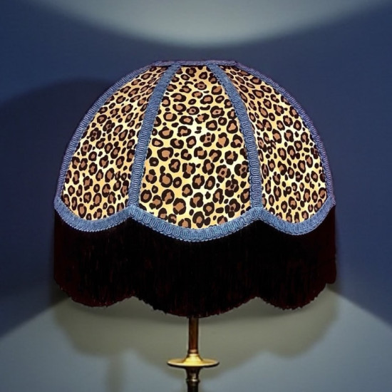 Beige Leopard Animal Print and Slate Blue Dome Fabric Lampshades Beige Leopard Animal Print and Slate Blue Dome Fabric Lampshades