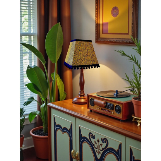 Gold Animal Print and Black Pom Pom Trapezium Fabric Lampshades