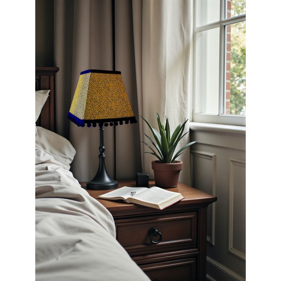 Gold Animal Print and Black Pom Pom Trapezium Fabric Lampshades