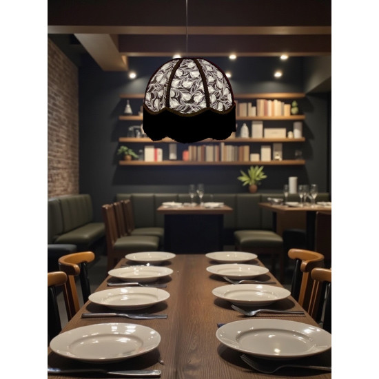 Grey Feather and Black Dome Fabric Lampshades